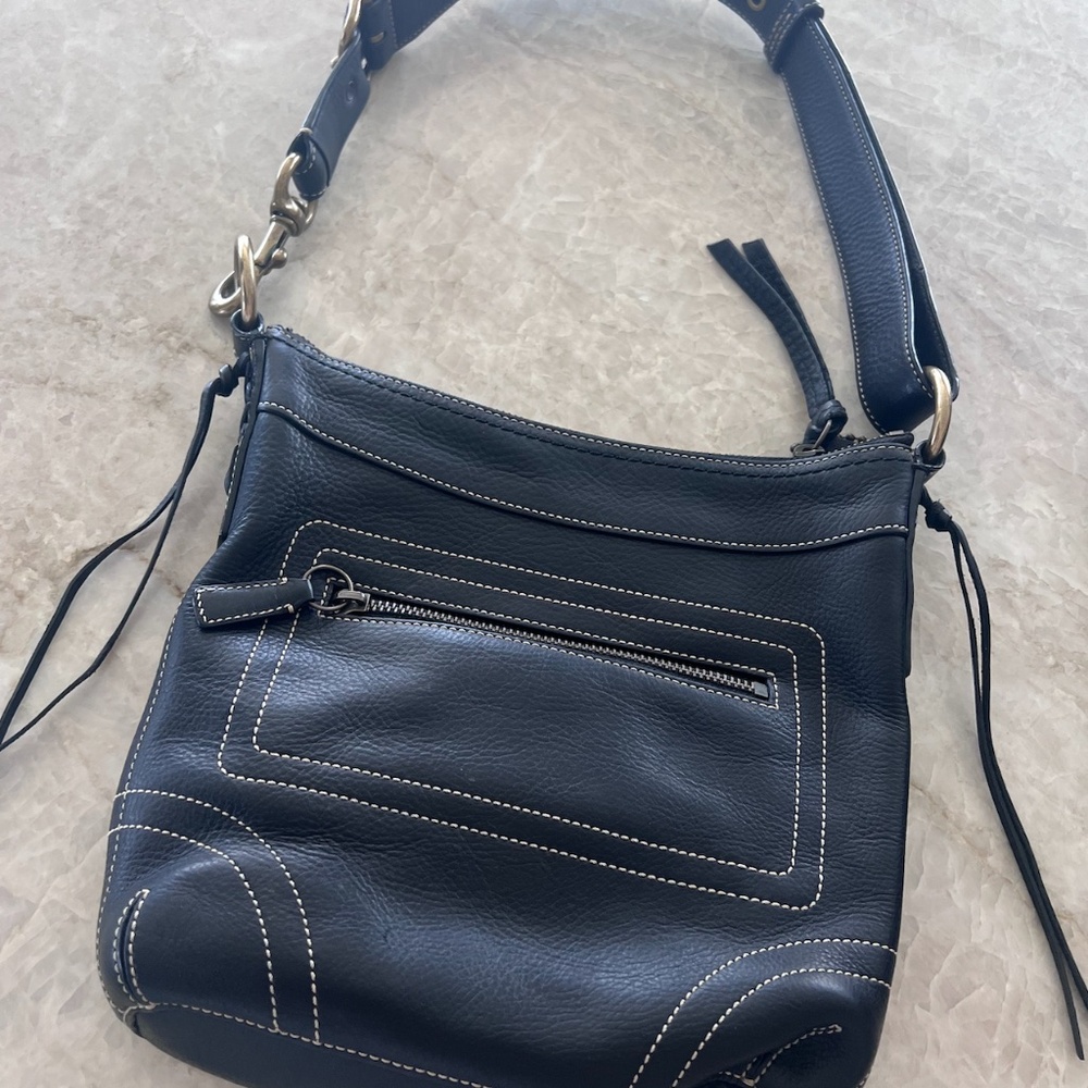 Vintage Coach Bleecker Crossbody Shoulder Bag Black Pebbled Leather Classic Y2K